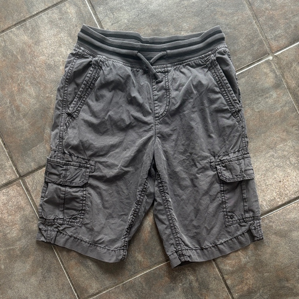 Gray Cargo Shorts with Elastic Drawstring Waist